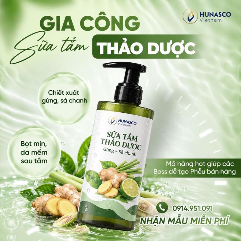 Gia công sữa tắm thảo dược tại nhà máy Hunasco