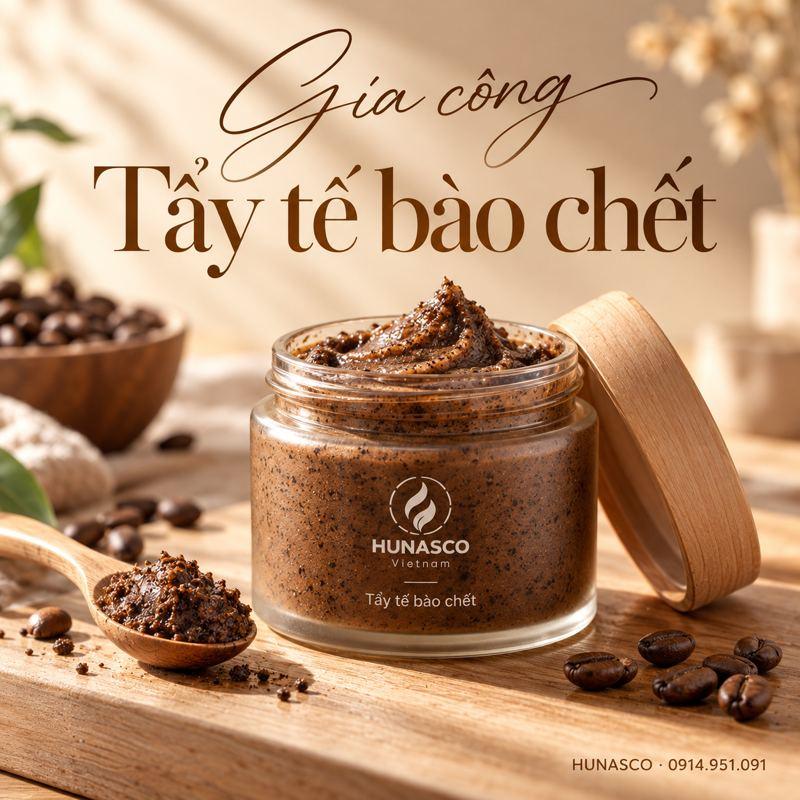 Gia công tẩy tế bào chết mặt & body tại nhà máy Hunasco