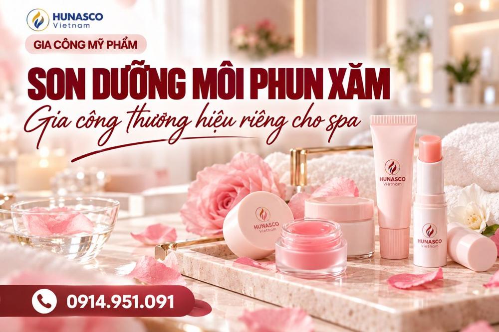 Bộ son dưỡng môi phun xăm tông hồng dạng hũ, tuýp và thỏi mang thương hiệu riêng cho spa