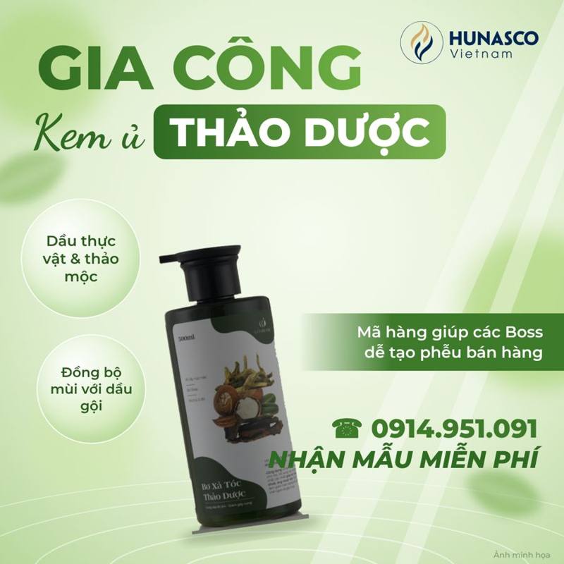 Gia công dầu xả & kem ủ tóc thảo dược tại nhà máy Hunasco